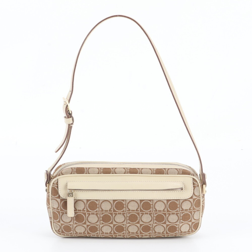 Salvatore Ferragamo Gancini AU-21-3323 Leather Shoulder Bag Handbag for Women